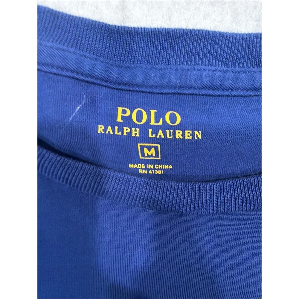 Polo Ralph Lauren Mens‎ Med Blue Long Sleeve Pocket T Shirt Crew Neck Cotton